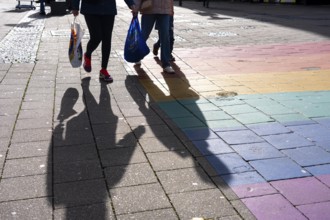 Shadows of passers-by shopping in the city center, Essen, North Rhine-Westphalia