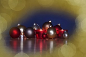 Still life with Christmas tree balls and candles, Germany