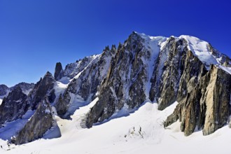 View from the Télécabine Panorama Railway of the Mont Blanc du Tacul mountain, in the foreground