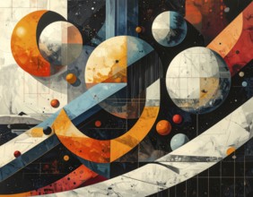 Vector art illustration, spheres, rectangles, triangles and geometric pattern, vector wallpaper