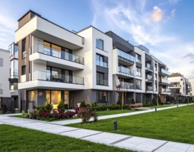 New modern block of flat, condo architecture, Residential apartment as a flat, luxury house