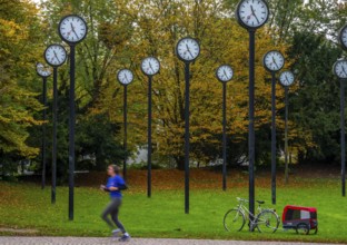 The art installation Zeitfeld in Volksgarten Park in Düsseldorf-Oberbilk, a total of 24 station