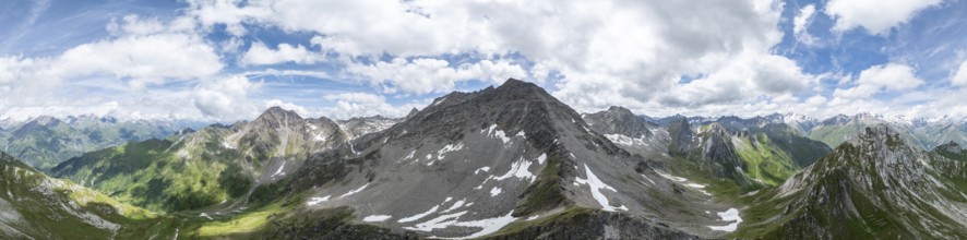 360° alpine panorama, aerial view, Lasörling summit, Lasörling Group, Hohe Tauern, East Tyrol,