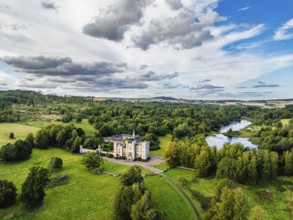Duns Castle Estate and garden from a dron, Duns, Berwickshire, Scotland, UK