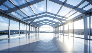 Modern architectural framework with glass and steel structure, glass facade with a greed of steel