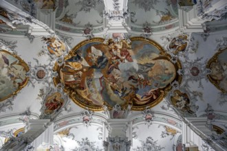 St. George and James Catholic Church, interior view, ceiling frescoes, Isny, Allgäu,