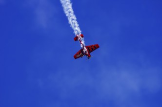 A Soviet Jakovlev Jak-55 sport aircraft with the registration LY-TOY during a flight demonstration