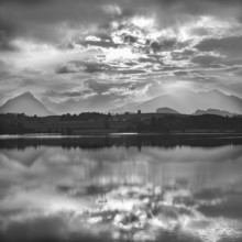 Sunset, Hopfensee, Hopfen am See, near Füssen, Ostallgäu, Allgäu, Bavaria, Germany