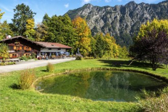 Gasthof Laiter mit Forellenteich, Stillachtal, Oberstdorf, Oberallgäu, Allgäu, Bavaria, Germany