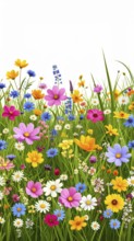 Vibrant wildflowers and grass create a colorful and joyful floral pattern, Variety of wild flowers,