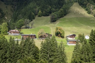 View of historic mountain farming village Gerstruben, Oberstdorf, Allgäu Alps, Oberallgäu, Allgäu,