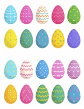 Set of easter eggs flat design on white background, abstract vector wallpaper illustration, banner