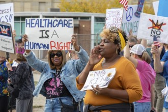 Detroit, Michigan USA - 18 October 2025 - Protesters from Detroit and Grosse Pointe gathered on the
