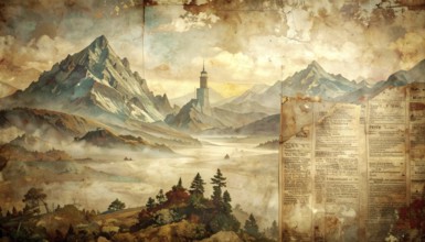 Grunge old public newspaper, texture background wallpaper illustration, vintage tattered yellow