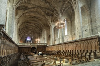 Choir stalls and Pope Clement VI tomb Saint Robert Abbey, La Chaise Dieu, Haute Loire, Auvergne