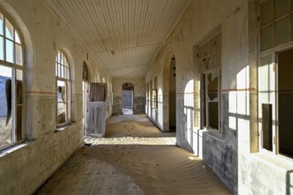Former dwelling house full of sand, Kolmanskop, restricted diamond area, Karas region, Namibia