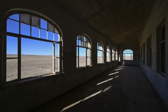 View into the desert from a former dwelling house, Kolmanskuppe, near Lüderitz, Karas Region,