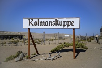 Sign Kolmanskop, diamond restricted area, near Lüderitz, Karas region, Namibia