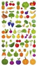 Spring and summer fruit and vegetable element set, vector illustration, AI generated