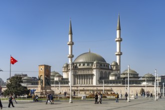 The Cumhuriyet Aniti Republic Monument and the Taksim Mosque on Taksim Square Taksim Meydani in