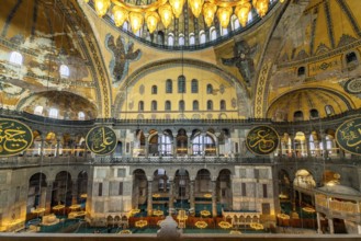 Interior of today's Hagia Sophia mosque or Church of St Sophia, former Byzantine church and museum