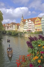 Colourful house front on the Neckar with punts, house facade, Neckar bank, Neckar front, tourism,