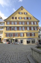 Yellow half-timbered house built in the 16th century, Holzmarkt, Tübingen, Neckar Valley,