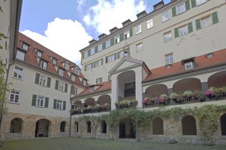 Protestant monastery built in 1534, inner courtyard with arcade and floral decoration, former