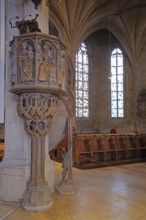 Gothic pulpit from 1509 with decorations, work of art, interior view, stonemasonry, stone, St