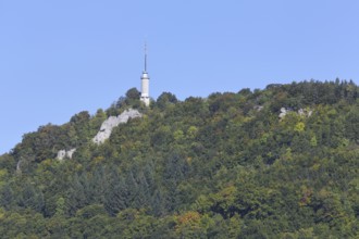 Lookout tower at the castle rock, rock cliffs, rocks, landscape, rock formations, mountain, forest,
