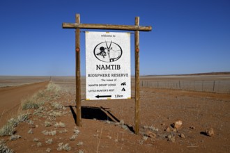 Namtib Biosphere Reserve sign on the D707, Tiras Mountains, Karas Region, Namibia