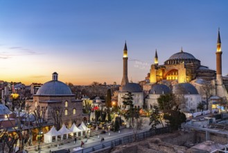 Today's Hagia Sophia mosque at dusk, Istanbul, Turkey