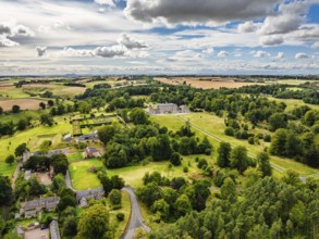 Marchmont House and garden from a drone, Marchmont Estate, Greenlaw, Berwickshire, Duns, Scotland,