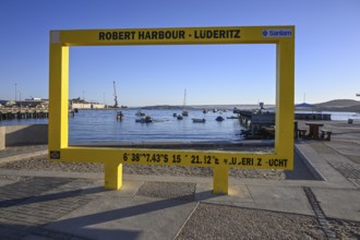 Frame for souvenir photos at the waterfront, Robert Harbour, Lüderitz, Karas Region, Namibia
