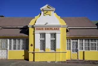 Colonial house facade of the Eberlanz House in Bergstraße, Lüderitz, Karas Region, Namibia