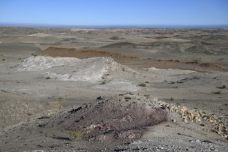 Wüstenlandschaft bei Pomona, im Hintergrund der Atlantik, Diamentensperrgebiet, bei Lüderitz,