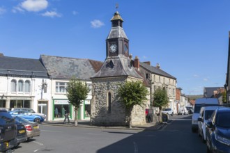 Historic Clock Tower building in the Market Place, Mere, Wiltshire, England, UK