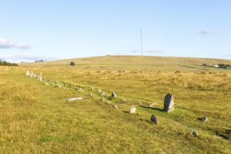Rows of standing stones at Merrivale prehistoric ceremonial complex Dartmoor national park, Devon,