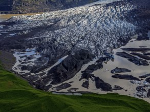 Ice floes, glacier, glacier tongue, glacier lake, sunny, cloudy, morning mood, mountains,