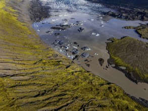Ice floes, glacier, glacier tongue, glacier lake, sunny, morning mood, mountains, reflection,