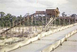 Open Cast gravel-pumping tin mine Malaya, Malaysia, south east Asia 1964 - Ore separation in the