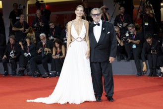 Venice, Italy - 3 September 2025: Louise Kugelberg and Julian Schnabel during the Red Carpet of -