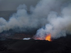 Lava, lava field, ash cloud, volcanic eruption, Sundhnúkur crater chain, July 2025, Reykjanes