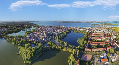Aerial view, panorama, Knieperteich with fountain on the left, Kleiner Frankenteich at the bottom,