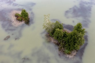 Aerial view, islands in the Drau, river, Carinthia, Austria