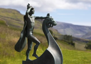 Statue of Leifur Eiríksson, the discoverer of America, who was born here, Eiríksstadir Museum,