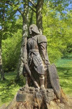 Knight of Lichtenstein, wooden sculpture sawn by Billy Tröge, artist, replica, large sculpture, for