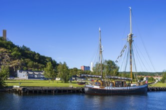 The ketch TS BRITTA is moored at the quay in the guest harbour of Uddevalla, Bohuslän, Västra