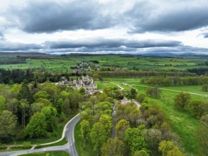 Lowther Castle and Gardens from a drone, Lowther, Cumbria, England, United Kingdom