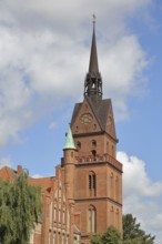 Tower of the Propsteikirche Herz Jesu built in 1891, Brick building, Brick church, Old Town,